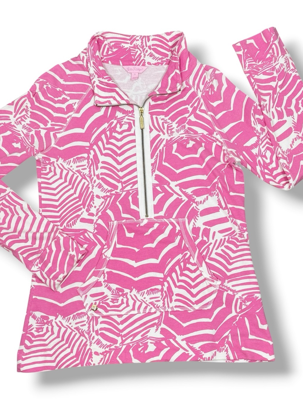 Lilly Pulitzer Skipper Half Zip Pullover Top Pink Umbrella Small Athletic - Picture 12 of 12